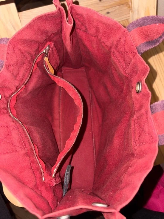 Hermes Fourre Tout PM Red Canvas Tote with Dark Stripe Handles EUC Vintage - Picture 4 of 13